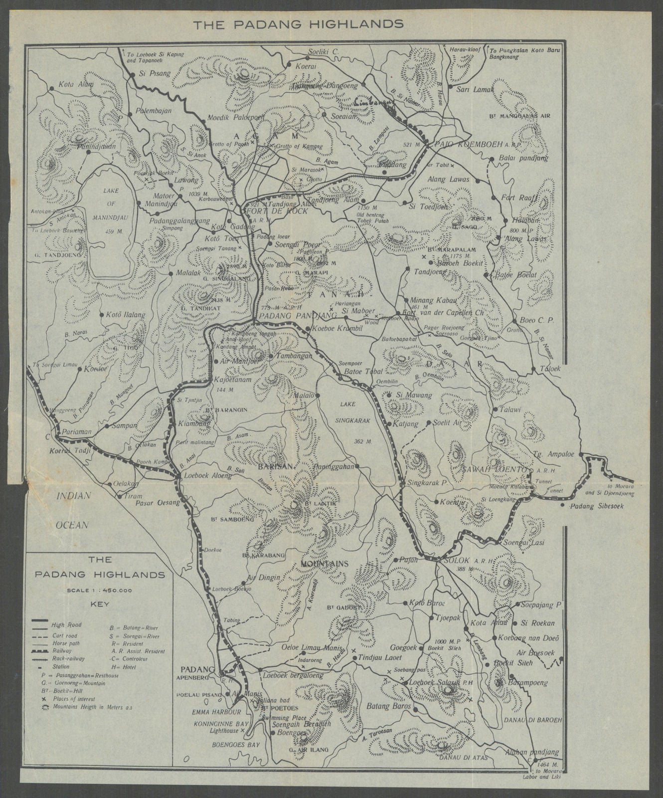 The Padang Highlands. Sumatra, Dutch East Indies. Indonesia VAN STOCKUM 1930 map